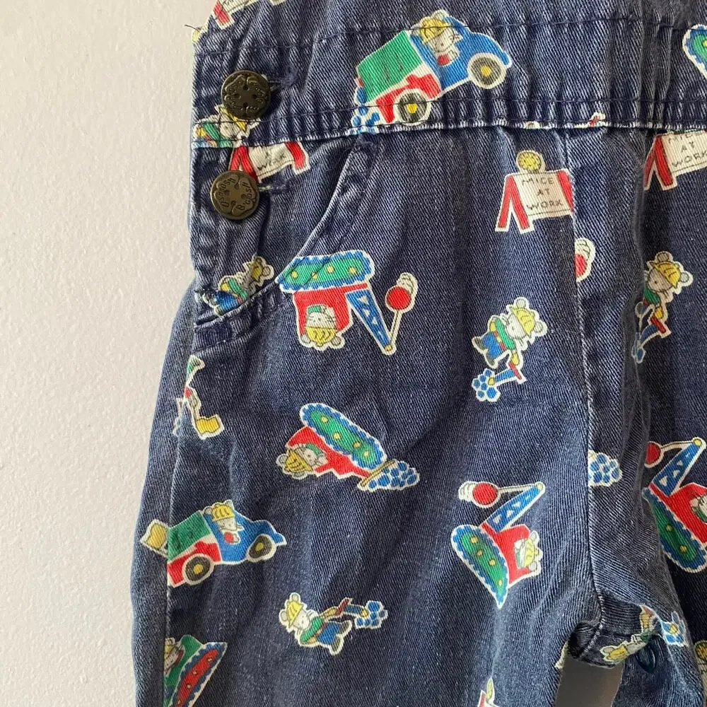 Oshkosh B'Gosh Vintage 90s Navy Blue Mice at Work 18 Month Baby Overalls Cotton
